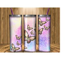 20 oz skinny tumbler glitter butterflies, butterfly tumbler design, 20 oz skinny tumbler wrap, butterfly png, rainbow tumbler wrap