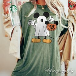 mickey pumpkin ghost comfort colors shirt png, mickey boo halloween shirt png, mickey halloween pumpkin shirt png , disn