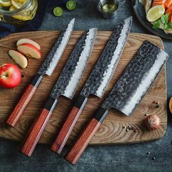 chef set 5pcs hand forged damascus steel , damascus knife set, damascus chef's