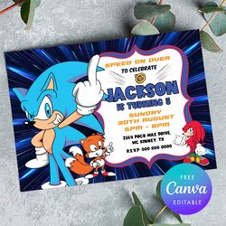 sonic the hedgeho birthday inviation, sonic birthday invitation printable sonic invitation template canva editable