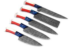 chef set 5pcs hand forged damascus steel , damascus knife set, damascus chef's