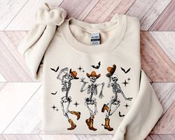 halloween dancing skeleton sweatshirt png, western halloween cow sweatshirt png, halloween cowboy shirt png, halloween t