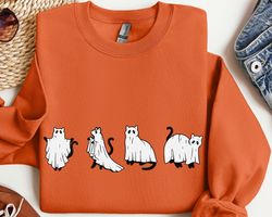 cat halloween sweatshirt png, ghost halloween shirt png, ghost cat shirt png, fall sweatshirt png for women, halloween s
