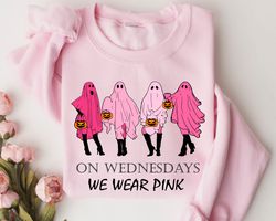 on wednesday we wear pink ghost sweatshirt png, mean girls ghost shirt png, pink ghost shirt png, mean girls halloween,