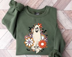 retro floral ghost sweatshirt png, spooky season sweatshirt png, halloween costume, cute halloween shirt png, trick or t