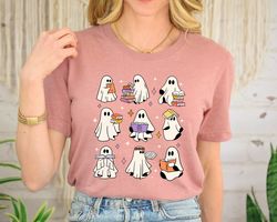 teacher ghost reading books shirt png, halloween teacher shirt png, halloween shirt png,halloween teacher gift, libraria