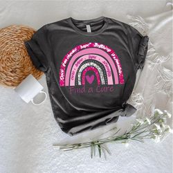 Rainbow Breast Cancer Tee, Cancer Support Gifts, Find A Cure Shirt PNG, Pink Ribbon Warrior TShirt PNGs, Cute Heart Hope