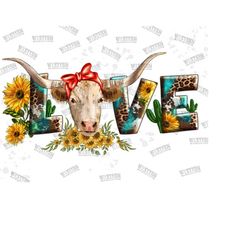 love cow png, cow with bandana png, western sunflower love cattle png, longhorn sublimation png, western love png, cow s