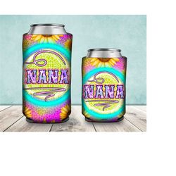 western nana can cooler png sublimation design, nana can holder, western nana  12oz. can cooler template, tie dye nana c