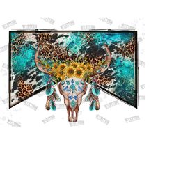 boho feathers sunflower crown bull skull png, sunflower boho bull skull png sublimation design, feather png, western bul