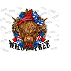 wild and free american highland cow png, wild and free png, usa png, 4th of july, american flag, firework, cow png,ameri