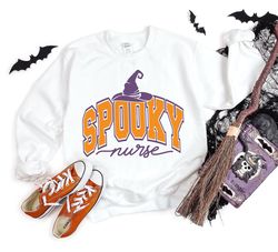 spooky nurse sweatshirt png, halloween gift for rn, halloween party apparel, nurse halloween life, witch hat nurse sweat