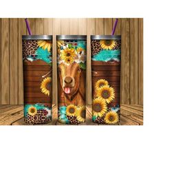 goat with western background 20oz skinny tumbler png, sunflower goat tumbler png, farm animals, 20oz skinny tumbler subl