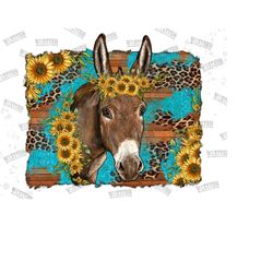 donkey sunflower bouquets glitter leopard background, png sublimation design, donkey png ,farm animals png, leopard turquoise background png