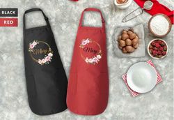 custom floral apron, personalized kitchen apron, gifts for housewarming, cute flower kitchen aprons, mom birthday gift,