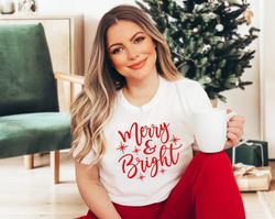 christmas t-shirt png for women, merry and bright shirt png, christmas tee, holiday shirt png, women's christmas shirt p