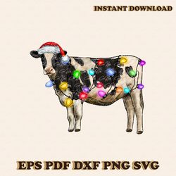 Funny Christmas Cow Santa Hat PNG Sublimation Download