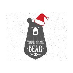 santa bear svg,  christmas bear svg, bear in santa hat svg, christmas baby bear svg, your name baby bear svg file, cricut files, silhouette