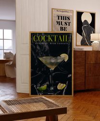 martini poster, 70s wall print, black wall art, kitchen wall decor, trendy bar poster, psychedelic wall art, retro print