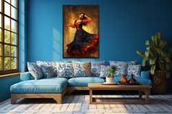 mexican wall art - woman dancing traditional latin dance painting canvas print framed unframed ready to hang.jpg