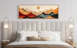 mid century modern mountain wall art abstract panoramic painting print on long horizontal canvas with or without frame r