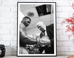 mike tyson and cus d'amato, mike tyson vintage photo poster - art deco, canvas print, gift idea, print buy 2 get 1 free.