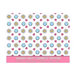 groovy daisy seamless pattern, floral repeating seamless pattern, repeating file, tiling designs, paper, fabric, cricut pattern