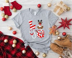 love nurse tee, christmas nurse gifts, stethoscope nurse tshirt png, reindeer love t-shirt png  for nurses, santa nurse