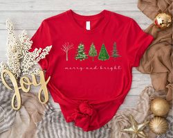 merry and bright trees shirt png, christmas gifts, xmas tree shirt pngs, cute holiday t-shirt png, family xmas matching