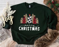merry christmas sweatshirt pngs, gift for christmas, pine tree sweatshirt png, buffalo plaid tree sweater, leopard xmas