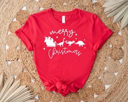 merry christmas shirt png, gift for christmas, dinosaur sleigh ride tshirt png, santasaurus tee, boy xmas trex t-shirt p