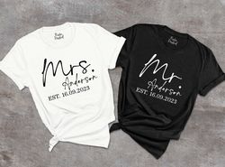mr and mrs custom shirt png, honeymoon gifts, personalized couples tshirt png, newlywed wifey hubby t-shirt png,just mar