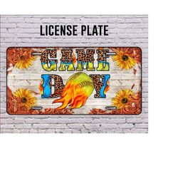 game day softball license plate, softball license plate png, sunflower png, sport license plate png, softball png, digit