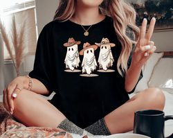 howdy ghost western halloween sweatshirt png, cute women's western halloween tee, retro halloween shirt png, country cow