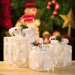 3pcs, light up gift boxes, light up xmas boxes with battery operated for christmas decorations indoor and outdoor, scene