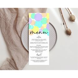 rainbow menu pastel menu template pastel rainbow table decor confetti colorful pastel menu confetti menu dinner plate pa