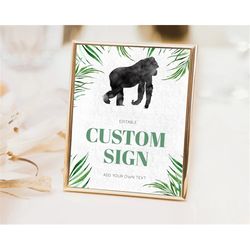 gorilla table sign decor gorilla party sign template safari adventure gorilla minimal theme 1st birthday baptism baby sh