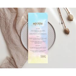 pastel menu pastel rainbow menu template colorful pastel table decor confetti watercolor pastel dinner dessert ombre par