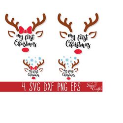 my first christmas reindeer ornament svg png, baby first christmas svg, baby girl boy 1st christmas reindeer, newborn ch