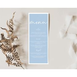 blue menu pastel blue menu template blue minimalist table decor modern blue menu simple blue dinner dessert menu party f