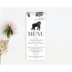 gorilla menu gorilla menu template gorilla table decor safari forest adventure decor wild gorilla dinner dessert party f