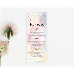 pastel menu pastel rainbow menu template colorful pastel table decor confetti watercolor pastel dinner dessert ombre par