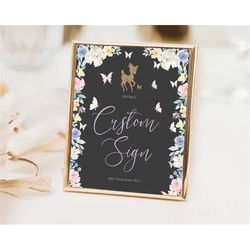 fawn deer sign pastel floral deer table sign decor  enchanted forest butterfly party 1st birthday baptism baby shower br