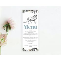 lion menu lion menu template lion party table decor safari adventure lion menu dried palm fern lion dinner dessert party