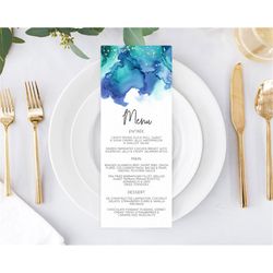 blue menu blue watercolor menu template pastel blue table dcor blue watercolor splash dinner dessert blue party food men