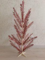 christmas red silver fir-tree with box vintage rare aluminum. christmas tree ussr 1980s