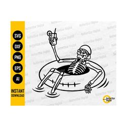 Floating Skeleton SVG | Sunglass Skull SVG | Floater SVG | Cocktail Drink Chill Relax Float | Cut File Clipart Vector Digital Dxf Png Eps Ai