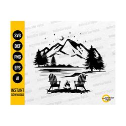 mountain scene with adirondack chairs svg | camping diy t-shirt sticker decal vinyl | cricut cut files clipart vector digital dxf png eps ai