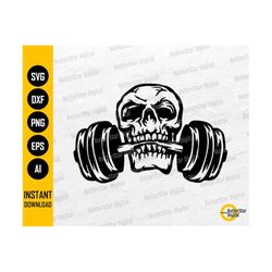 Dumbbell Skull SVG | Gym SVG | Workout T-Shirt Decals Graphics | Cricut Cut File Silhouette Printable Clip Art Vector Digital Dxf Png Eps Ai