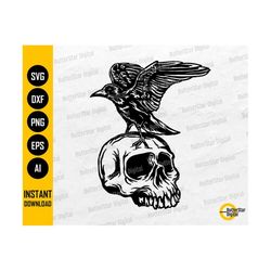 crow perched on skull svg | death svg | gothic decal t-shirt graphics illustration | cricut silhouette clipart vector digital dxf png eps ai